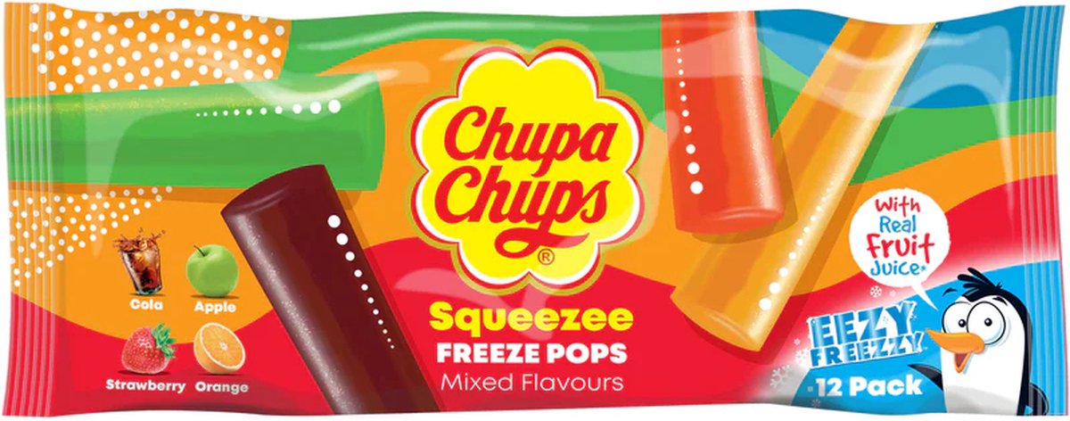 Chupa Chups Water Ice Squeezee Freeze Pops Flavor Mix 12x45ml (15 pack) -