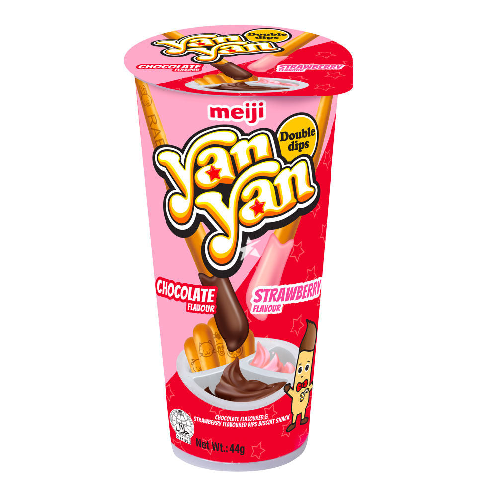 Meiji Yan Yan Double Cream Strawberry And Chocolate Biscuits Snack 44g (10 pack) -