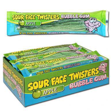 Face Twisters Sour Green Apple Bubble Gum Straws 56 g (12 Pack) -