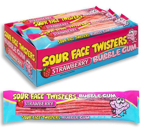 Face Twisters Sour Strawberry Bubble Gum Straws 56 g (12 Pack) - D66