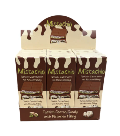 Mistachio Angel Hair - Dubai Milk Chocolate Tab Pistachio/Milk and Cotton Candy 12x80g  -A06