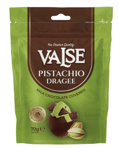 VALSE Pistachio Dragee w/ Milk Chocolate Covered 70g (12 pack) - E2