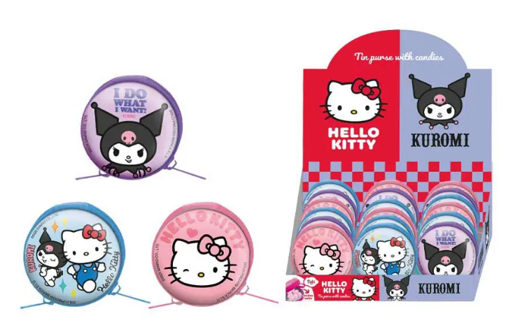 Sanrio Hello Kitty and Kuromi Tin Purse with Candies 5g (18 pack) - H34