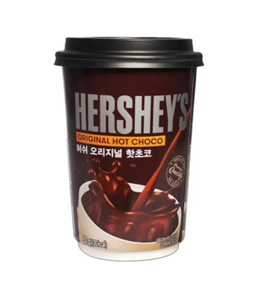 Brown single-serve cup of Hershey’s Original Hot Chocolate, 30g, with classic logo and warm design.