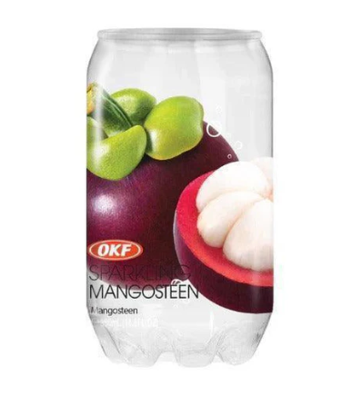Clear OKF 350ml can with mangosteen illustration, minimal design and label.