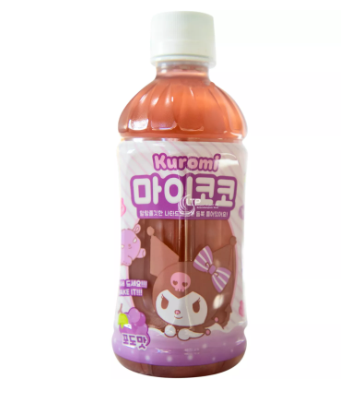 Sanrio-branded 340ml bottle with grape drink and coconut jelly, featuring cute character design.