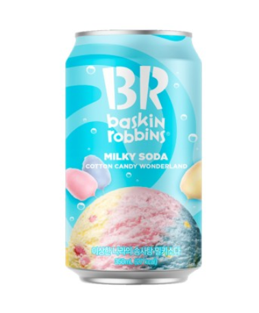 350ml pastel-themed milky soda with cotton candy flavor by BR Korea.