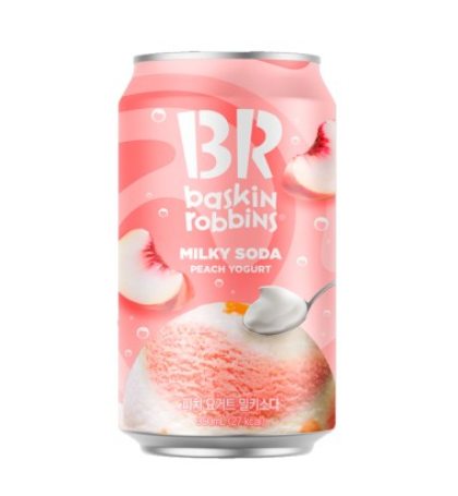 350ml pastel bottle of peach yogurt-flavored milky soda by BR Korea.