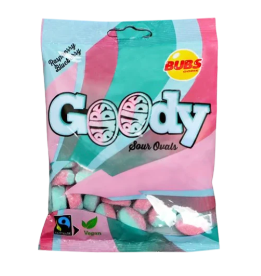 Bubs Sour Raspberry & Blueberry Oval 90g (12 pack) - Vegan