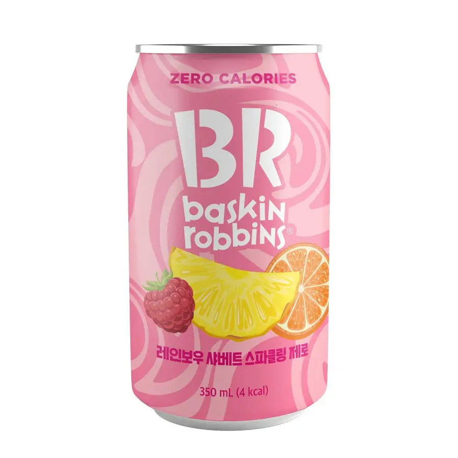 Colorful Baskin Robbins can of Rainbow Sherbet Sparkling Zero