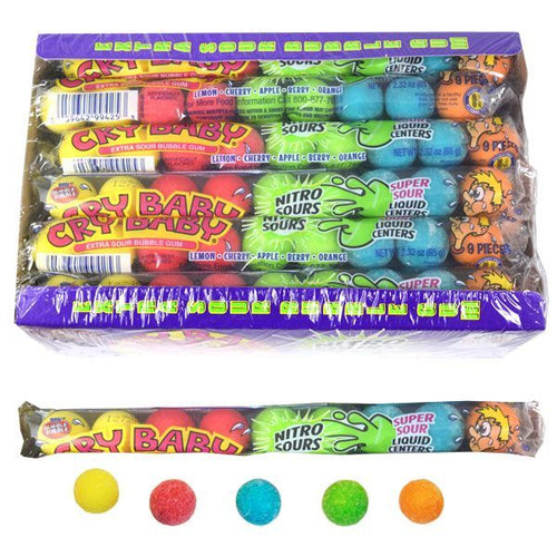 Cry Baby Nitro Sours Gumballs 9 Ball Tube 65g (24 Pack) -