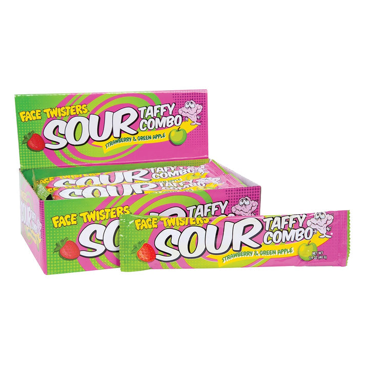 Face Twisters Sour Taffy Strawberry & Green Apple Combo Bar 40 g (24 Pack) -