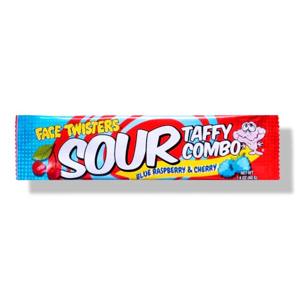 Face Twisters Sour Taffy Blue Raspberry & Cherry Combo Bar 40 g (24 Pack) - R55