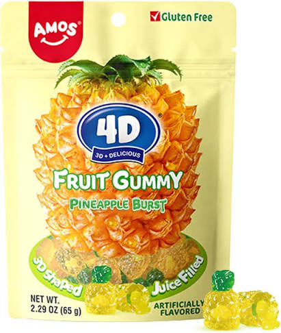 AMOS Fruit Gummy Juicy Burst Pineapple 65g (24 pack) -
