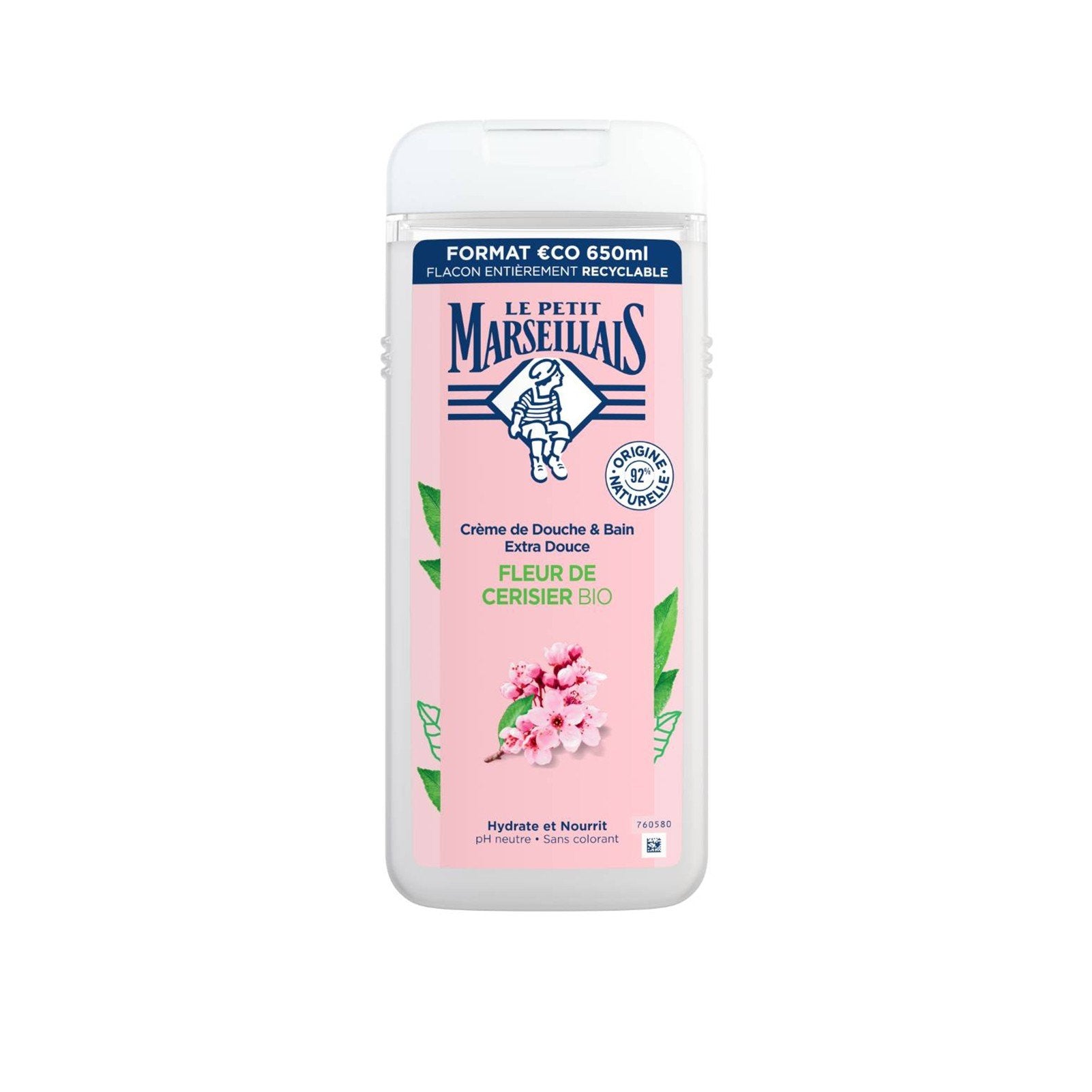 LE PETIT MARSEILLAIS Crème de Douche & Bain Extra Douce Fleur de Cerisier Bio 650ml (12 Pack)