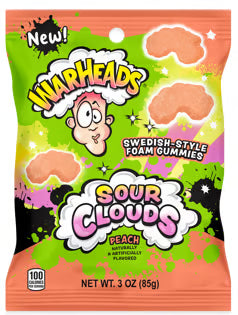 WARHEADS Extreme Sour Clouds Peg Bag Peach 85g (12 Pack) - Z22 Z24