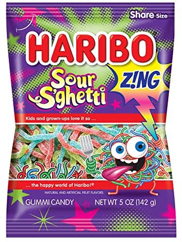 Haribo Sour S'ghetti Gummi Candy Peg Bag 142 g (12 Pack) -