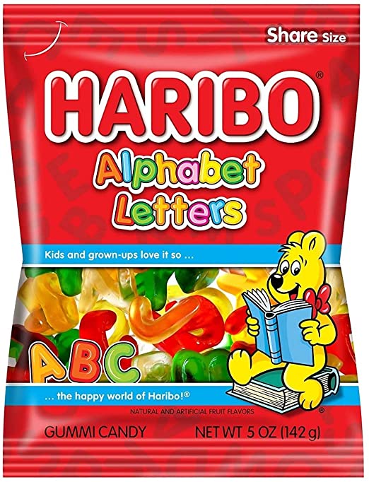 Haribo Alphabet Letters Candy Peg Bag 142 g (12 Pack) -