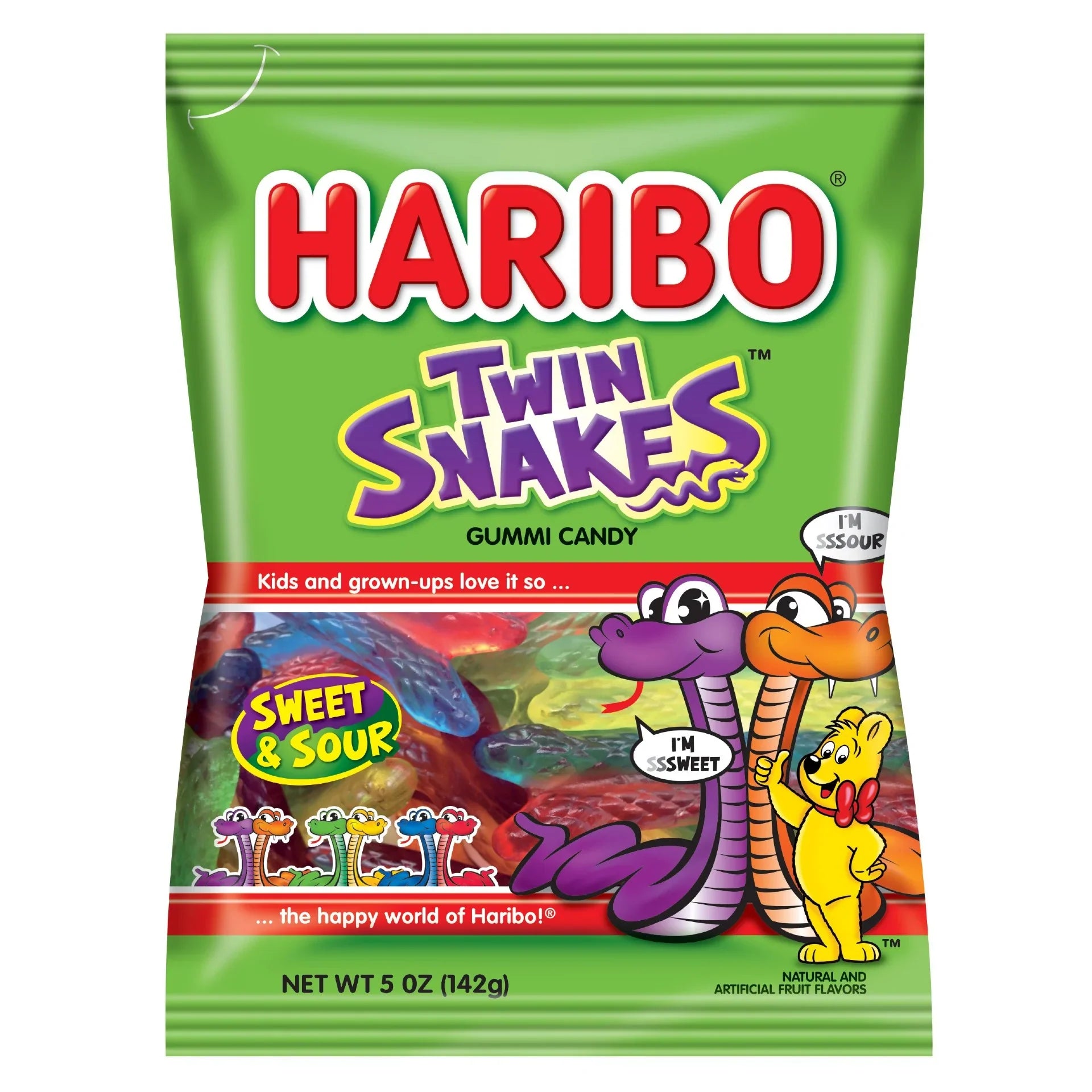 Haribo Twin Snakes Gummi Candy Peg Bag 142 g (12 Pack) -