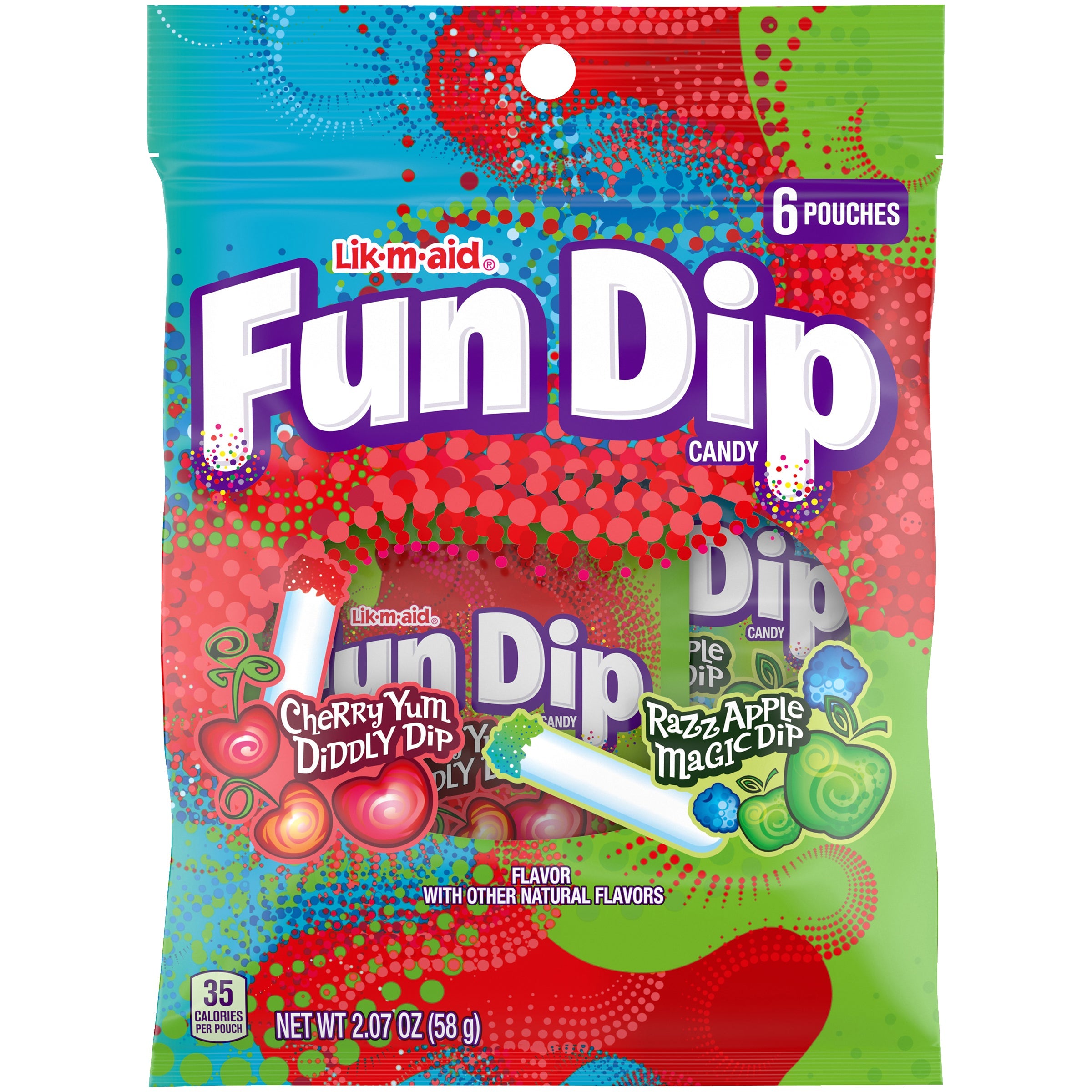 Lik-M-Aid Sour Fun Dip Sour Candy Peg Bag 58 g (12 Pack) - PP3