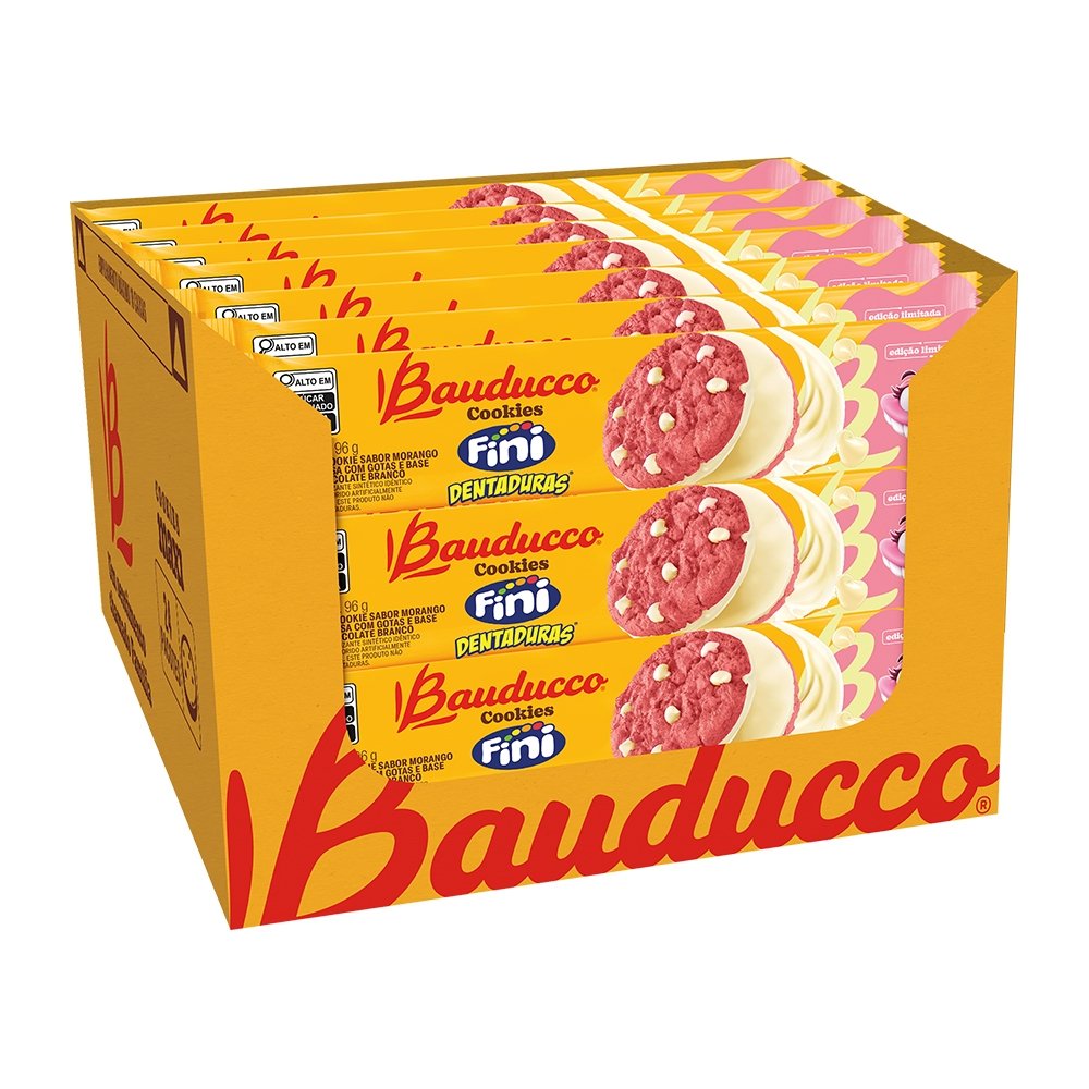 BAUDUCCO X FINI Cookies Maxi Dentadura Morango 96g (42 pack) (Brazil)