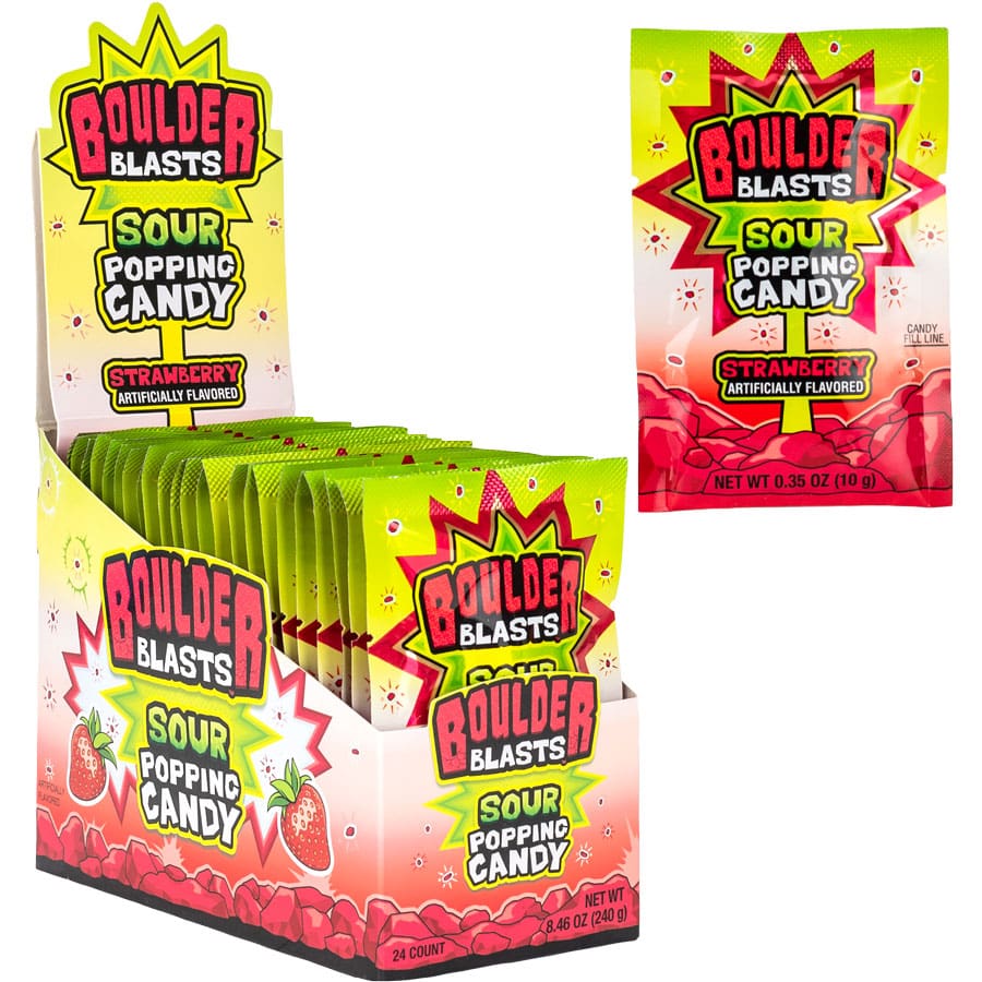 KoKo's Boulder Blast Sour Poppin Candy Strawberry 10g (24 Pack) Z97