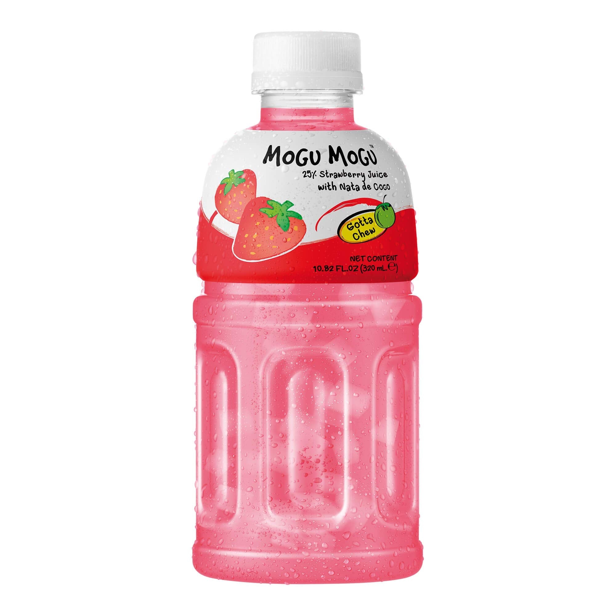 Mogu Mogu Strawberry Flavored Drink With Nata de Coconut 320ml (24 pack).