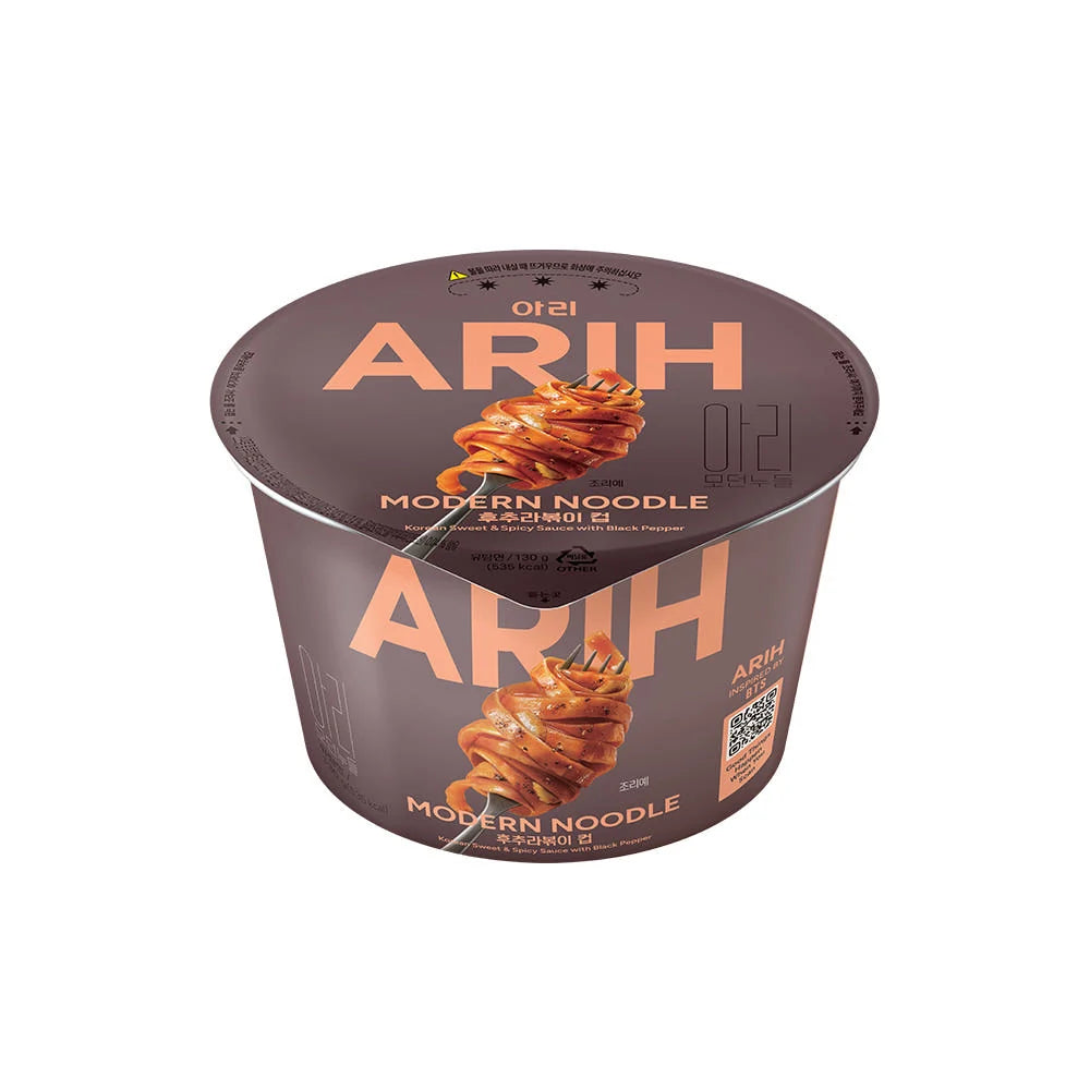 ARIH MODERN NOODLE Black Pepper Ttebokki Cup 130g (6 pack) -