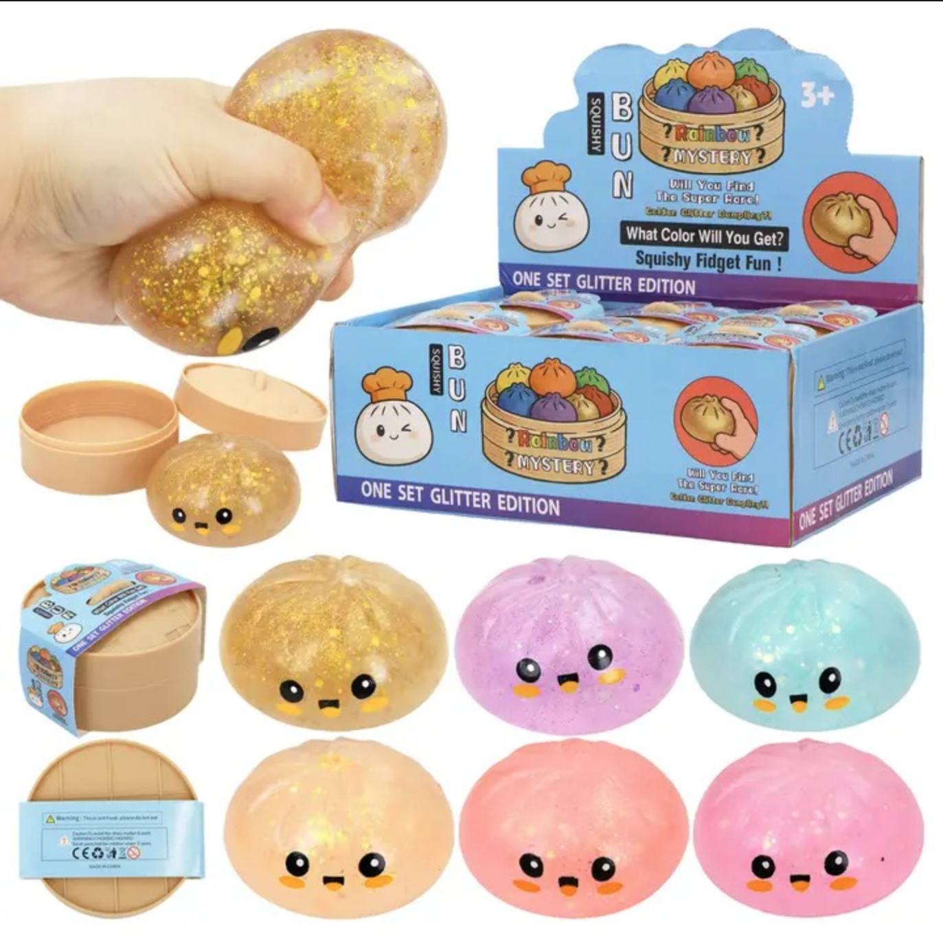 SQUISHY BUN - GLITTER EDITION 8.5CM (12 pack)
