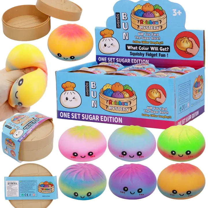 SQUISHY BUN - RAINBOW 8.5CM (12 pack)