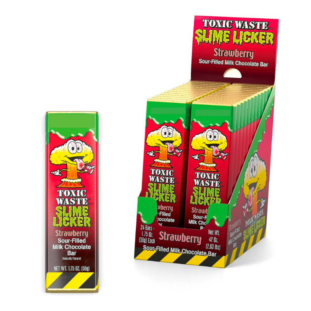 TOXIC WASTE Slime Licker Strawberry  Sour-Filled Milk Chocolate Bar 50g (24 Pack) - B88 - B87