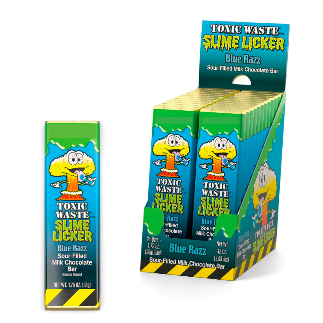 TOXIC WASTE Slime Licker Blue Razz Sour-Filled Milk Chocolate Bar 50g (24 Pack) - B88 - B87