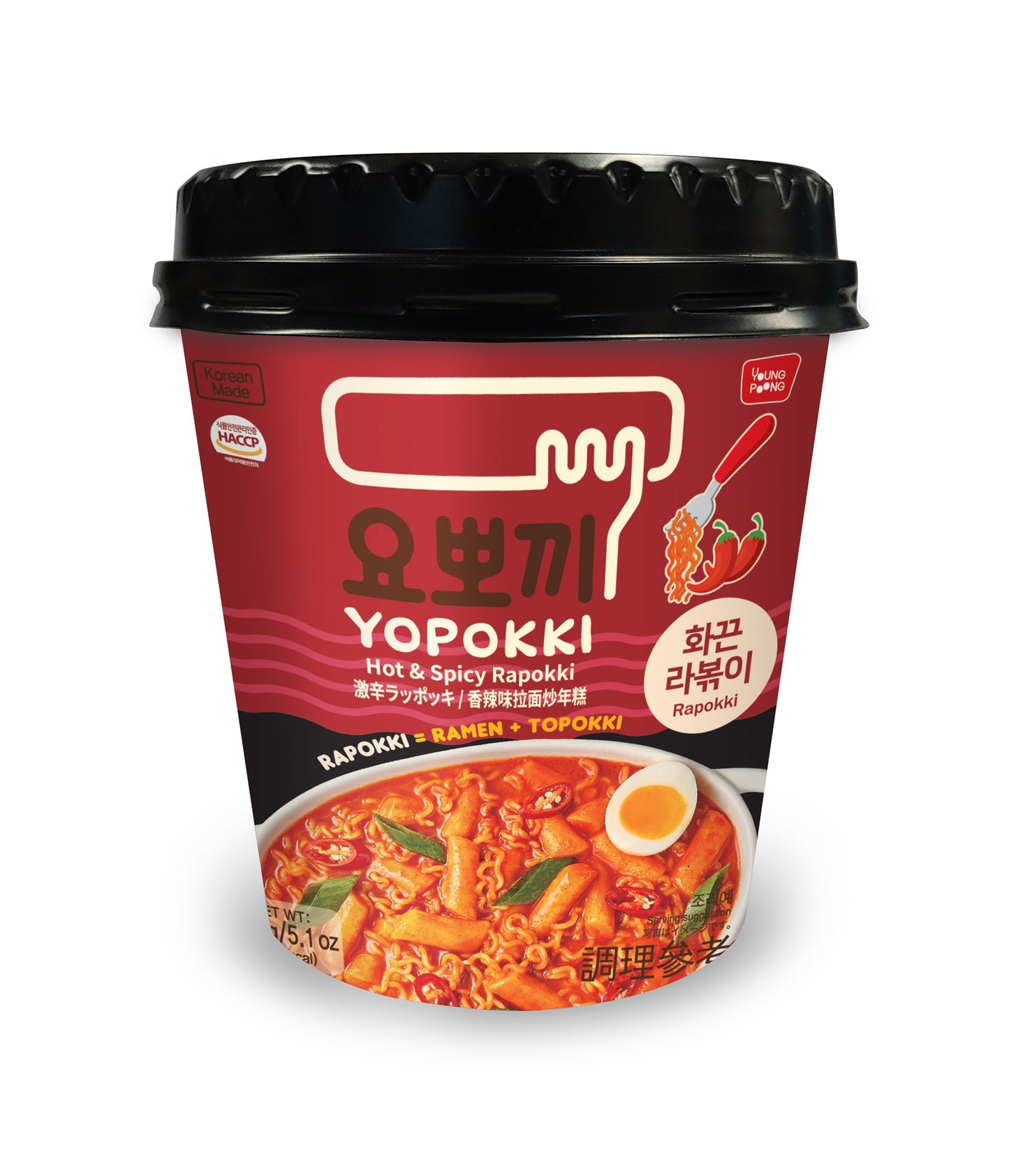 YOUNGPOONG Yopokki Hot and Spicy Rapokki Cup 145g (16 Pack) - Z64/Z65/Z66