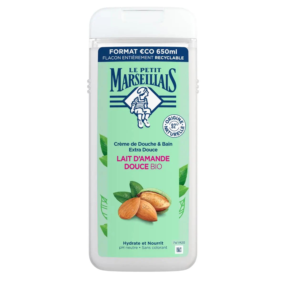 LE PETIT MARSEILLAIS Crème De Douche & Bain Extra Douce Lait d’Amande Douce Bio 650ml (12 Pack)