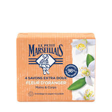 LE PETIT MARSEILLAIS 4 Savons Extra Doux Fleur d'Oranger Mains & Corps 4x100g (12 Pack)