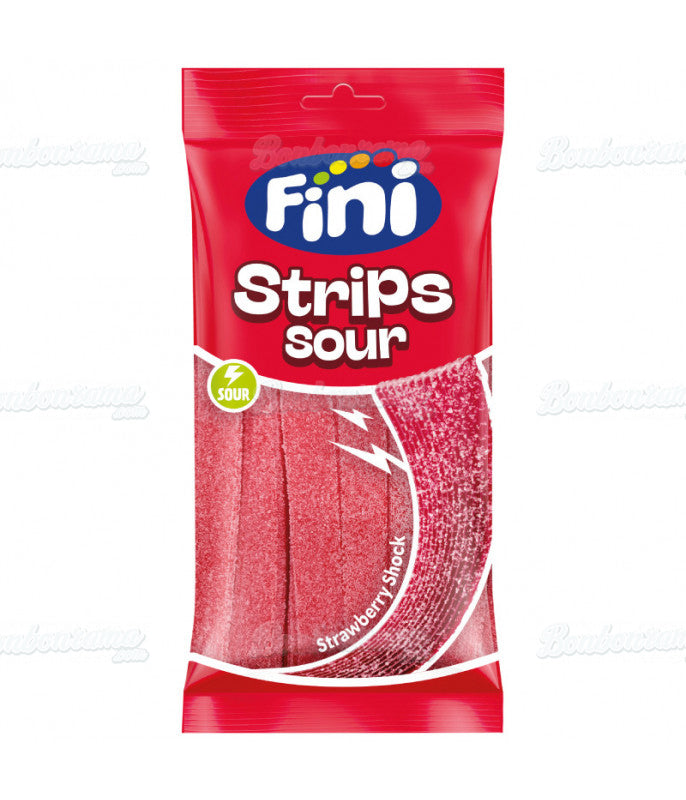 Fini Sour Strawberry Strips 90g (12 pack) - Veggie -A17