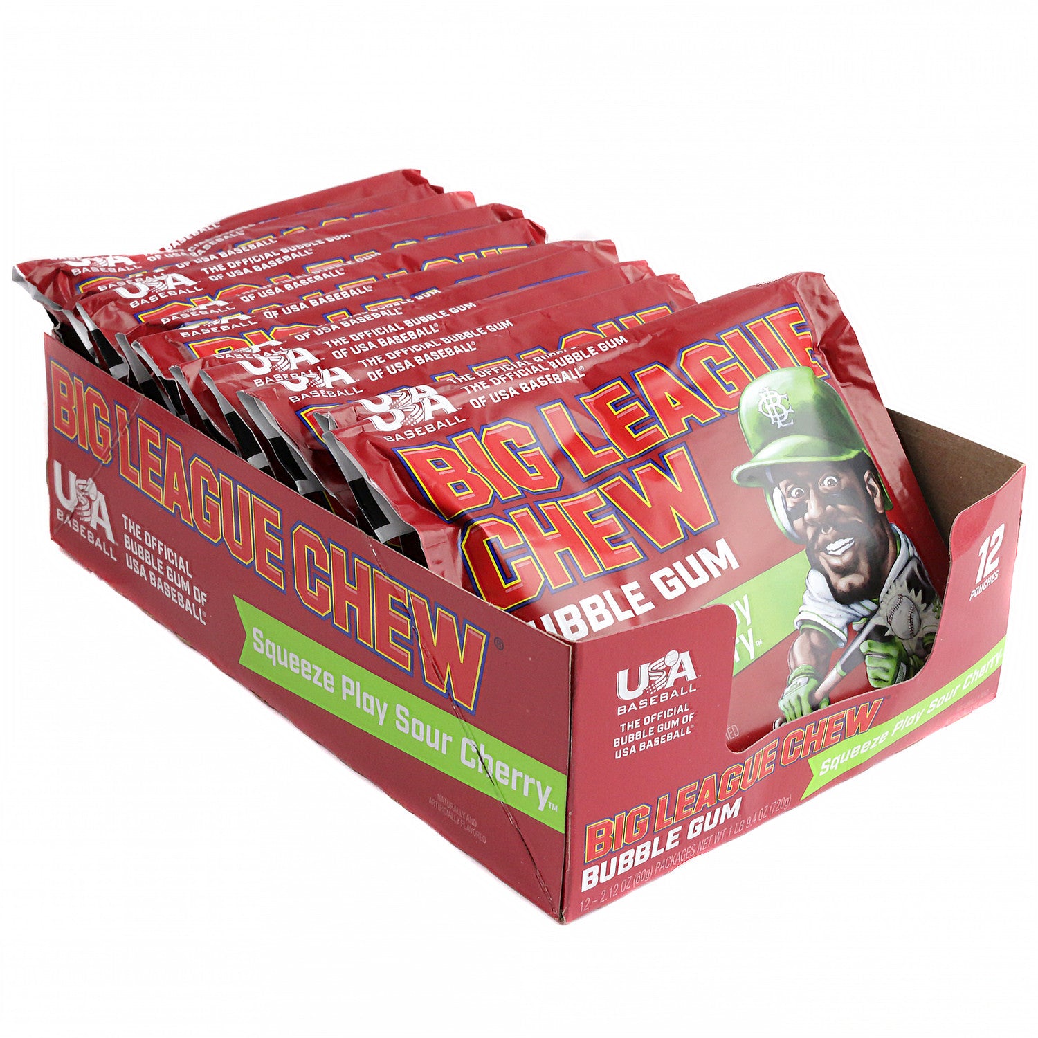 BIG LEAGUE Chew Sour Cherry Pouch 60g/2.12Oz  (12 Pack) - H20