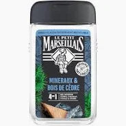 LE PETIT MARSEILLAIS Rafraichissant Minéraux & Bois De Cèdre 4 En 1 Gel Douche Corps, Cheveux, Visage & Barbe 250ml (12 Pack)