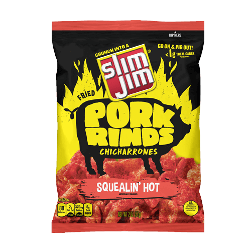 Slim Jim Pork Rinds Squealin' Hot Fried Snacks 57g (12 Pack) -