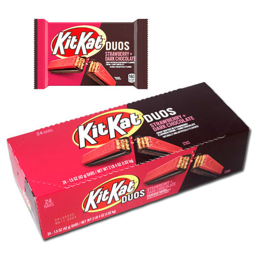 KIT KAT Duos Fraise + Barre de chocolat noir 42 g (paquet de 24)