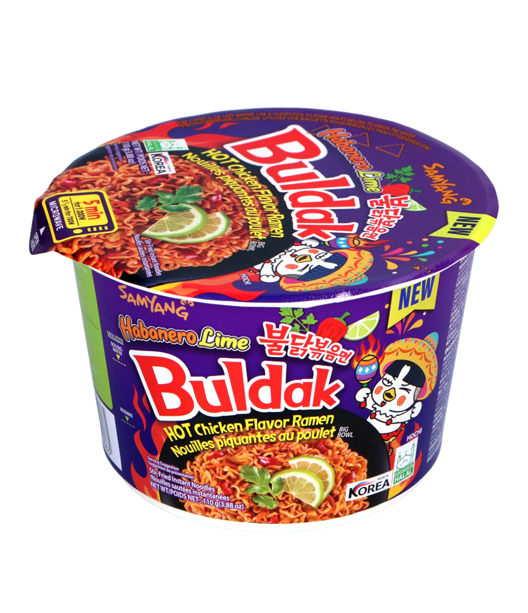 Samyang – Poulet épicé Buldak Noodle Big-Bowl (Habanero Lime) 105g (paquet de 16)